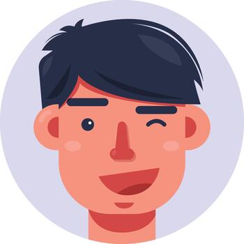 Blue Circle Wink with Smile Man Character in Flat Design Style vector