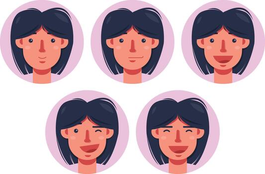 Pink Circle Man Character with Happy Emotion in Flat Design vector