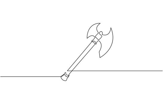 Continuous one line drawing of axe design. Axe in single line draw illustration, Pro outline vector