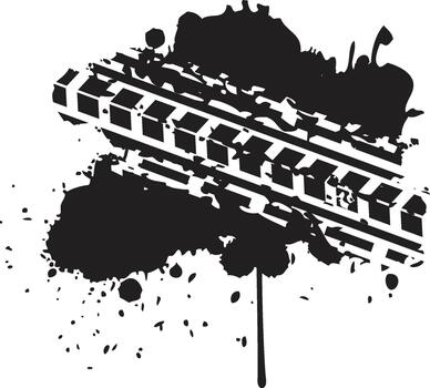 Two distinct red tire tracks with a distressed splatter effect vector