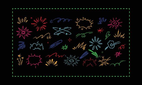 Abstract glowing neon floral patterns and botanical elements on a dark background vector