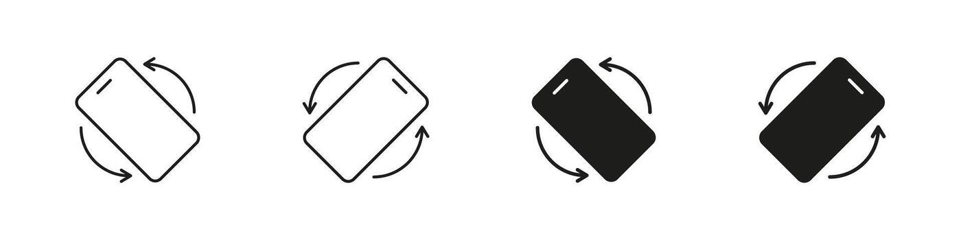 teléfono inteligente rotación icono colocar. dispositivo orientación cambio y pantalla rotación contorno y silueta símbolo recopilación. móvil Interacción y usuario interfaz. aislado ilustración vector