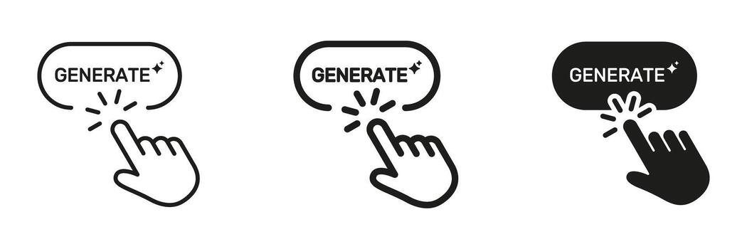 Generate Button With Hand Click Icon Set. Interactive User Interface And Digital Action Symbol Collection. Web Design And Online Interaction. Isolated Illustration vector