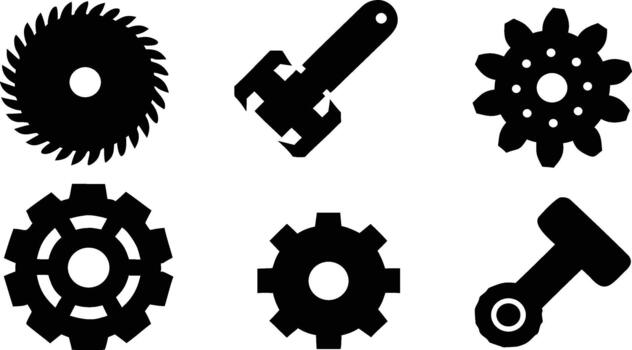 colección de mecánico engranajes y herramientas silueta aislado en blanco antecedentes vector