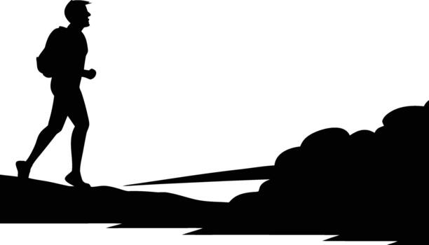 Silhouette of a runner on a path with rough terrain isolated on white background vector