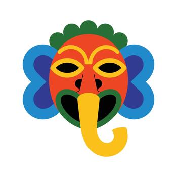 An elephant mask with a colorful face and a long nose vector