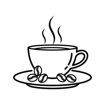 Simple black and white line art illustration of a steaming object with minimalist design elements vector