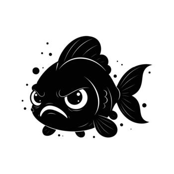 gruñón negro pescado con grande ojos y un enojado expresión ilustración para diseño proyectos vector