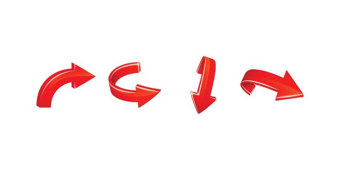 arrows 3d set. Straight, curved, round, zigzag green 3d arrows collection. Right, left, up, down, turning pointers vector