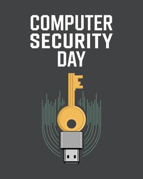 computadora seguridad día con USB conducir y llave icono vector