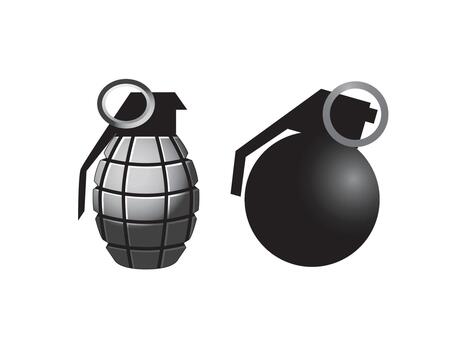 Hand grenades isolated on white background illustration, military weapon explosive device symbol, war combat icon, destructive bomb element graphic concept for army design vector