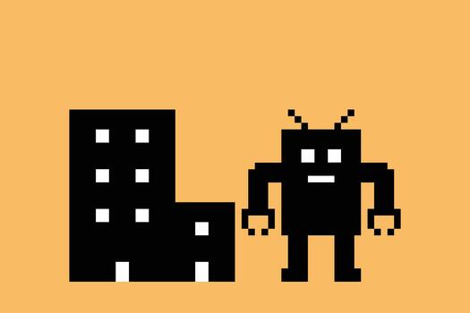 Cute background robot chat bot ai robotic art 8bit decor. vector