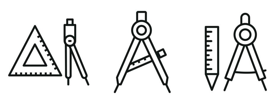 Ruler and Compass Icon Set Outline and Minimal Tools for Measurement, Geometry, and Education Design vector