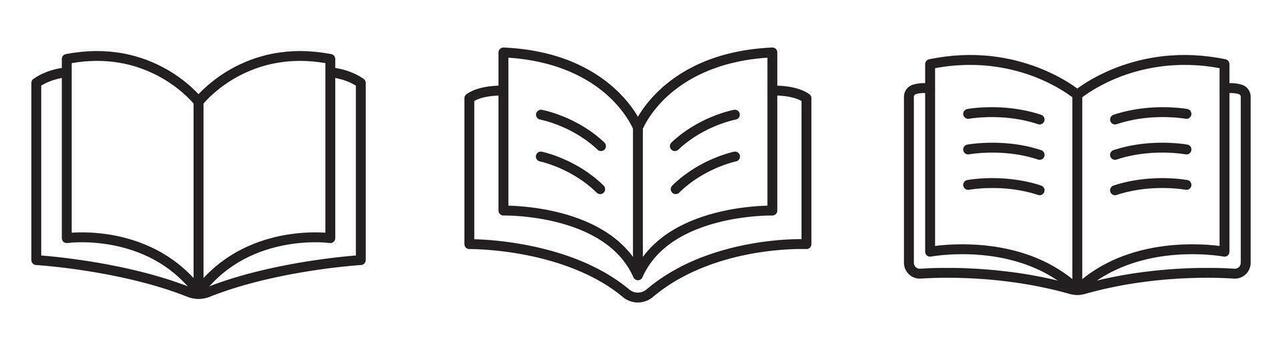 Open Book Icon Set Outline and Minimal Education Symbols for Learning, Reading, and Knowledge Design vector
