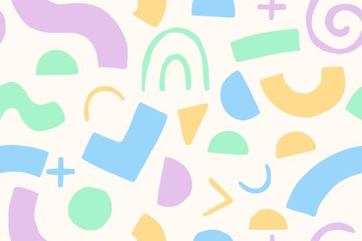 Seamless memphis pattern with colorful geometric abstract shapes in pastel tones vector