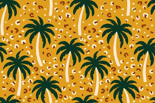 sin costura tropical palma árbol modelo con leopardo impresión amarillo antecedentes vector
