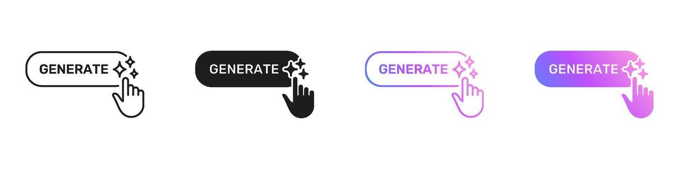 AI Generate Button With Cursor And Sparkles Icon, Artificial Intelligence Interaction Symbol. Isolated Illustration vector