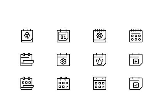 Modern Line Icon Set of Calendar and Schedule Symbols with Elegant Time Management and Organized Design Elements vector