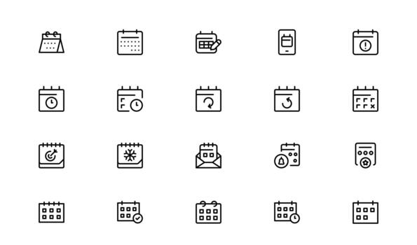 Calendar and Schedule Stylish Line Icon Bundle Showcasing Calendar and Schedule Symbols with Sleek Time Organization Elements vector