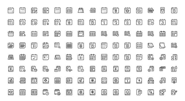 Calendar and Schedule Clean and Modern Line Icon Set of Calendar, Schedule, and Time Management Symbols for Professional Designs vector