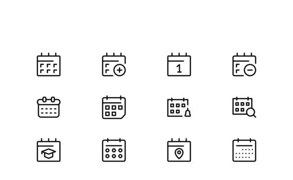 Clean and Modern Line Icon Set of Calendar, Schedule, and Time Management Symbols for Professional Designs vector