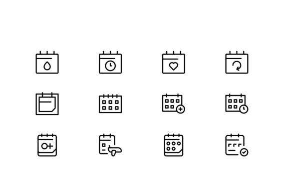 Calendar and Schedule Line Icon Collection Featuring Minimal Time Management Symbols and Clean Modern Design Elements vector
