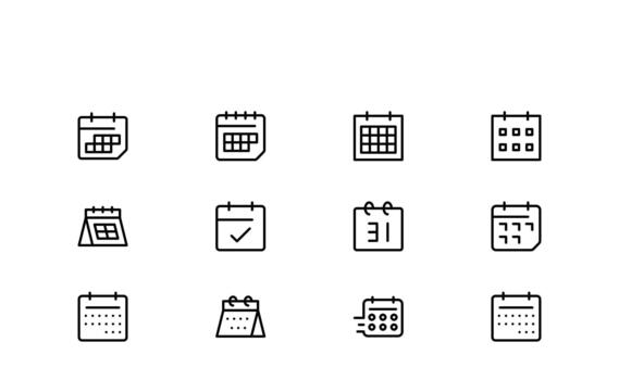 Modern Line Icon Set of Calendar and Schedule Symbols with Elegant Time Management and Organized vector