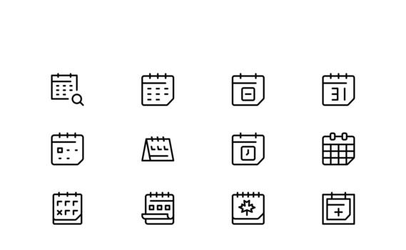 Line Icon Set Featuring Calendar, Schedule, and Planning Symbols with Modern Time Management Elements vector