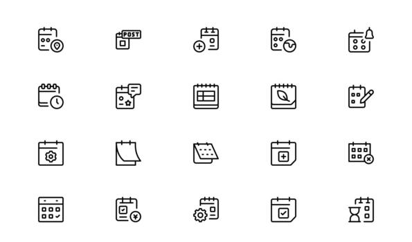 Stylish Line Icon Bundle Showcasing Calendar and Schedule Symbols with Sleek Time Organization Elements vector