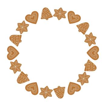 Gingerbread cookies circle frame. Design element for print, poster, banner, greeting csrd, invitation vector