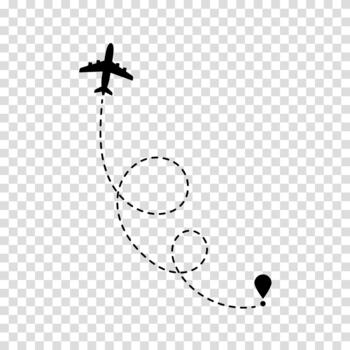Navigation line representing a plane's travel path. vector
