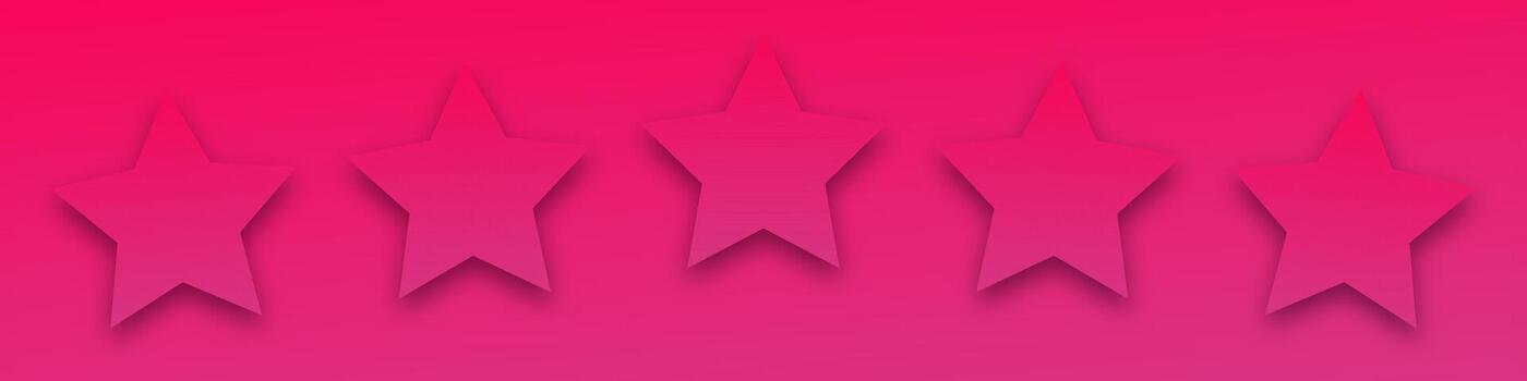 A set of five pink stars for customer ratings and feedback reviews. This quality icon design represents token points in a review system. vector