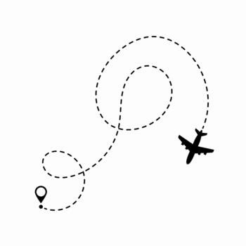 Concept of flight with a plane and its route line. vector