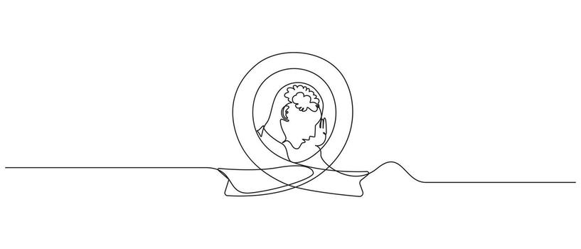 epilepsy day concept one line art drawing,Continuous Line Drawing of a Human Head with Brain and Thought Process, vector
