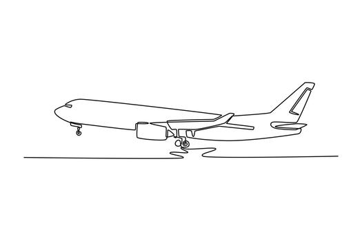 Privilege Style Airbus taking off from Airport. Landing and take off plane concept. Single line draw design. graphic illustration vector
