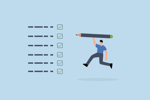 Complete task get work done, joyful entrepreneur leaping energetically after finishing assignments vector