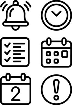 a set of icons that include a clock, calendar, and alarm vector