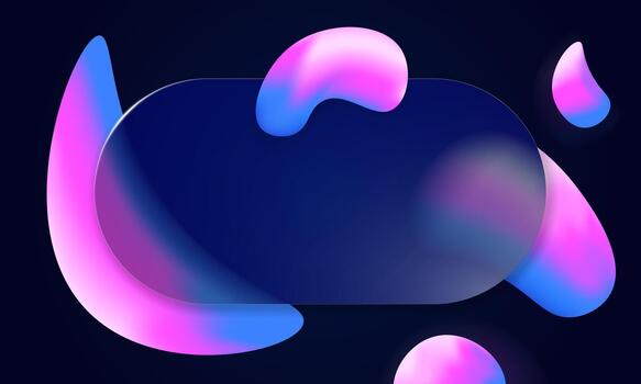 Blue lilac glassmorphism layout with glowing gradient and geometric blur. Futuristic 3D glass morphism design for digital poster or technology interface. vector