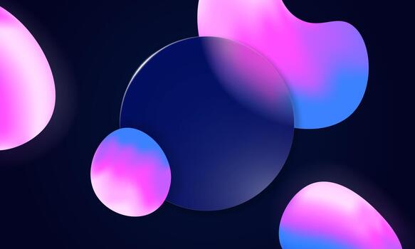 Abstract glassmorphism design in blue and purple hues. 3D blur glass morphism and glowing bubbles form futuristic gradient layout for web or app interface. vector