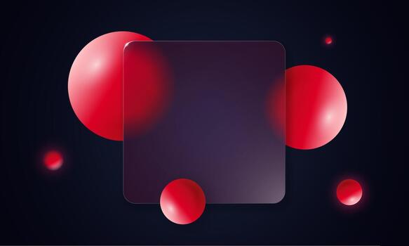Glossy glassmorphism composition in red and black shades. Transparent blur with geometric glow glass morphism and bubble texture. Modern abstract background for web or app. vector