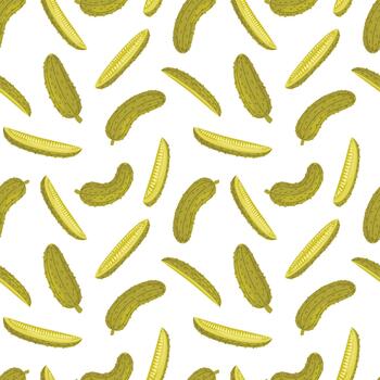 Seamless Pattern with Pickled Cucumbers and Cucumber Slices vector