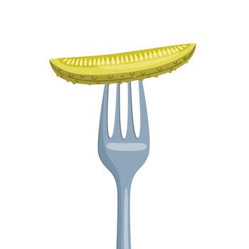 Pickled Cucumber Slice on a Fork vector