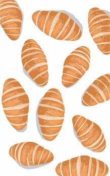 pattern of delicious bread rolls on white background. Bakery food pattern vector
