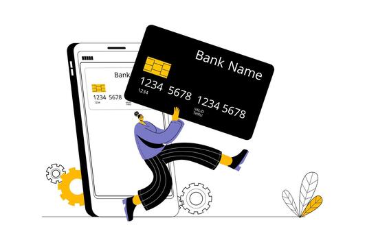 A hacker steals virtual credit card information from a compromised smartphone. vector