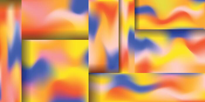 Abstract colorful fluid gradient mesh background template in rectangular panels. vector