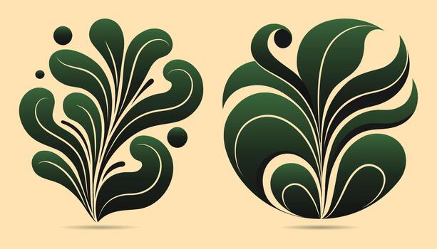 Abstract Green Botanical Shapes. Modern abstract illustration featuring a flowing green-toned botanical shapes with elegant curves and dots vector