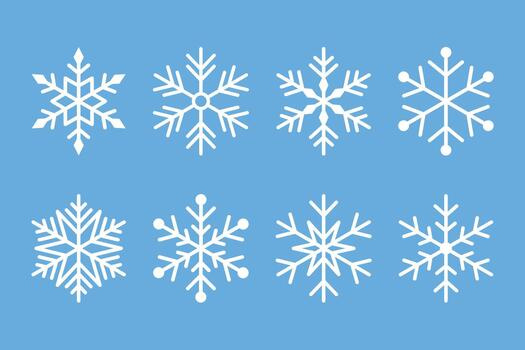Minimal snowflake set. Simple geometric winter symbols for holiday design, packaging, and backgrounds. A collection of elegant snowflakes in minimal flat style. vector