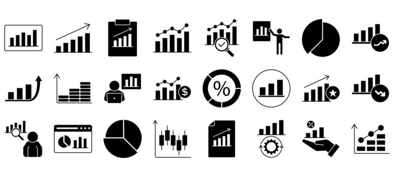 Graph and Chart Icon Set Minimal, Editable, and Perfect for Web and App UI vector