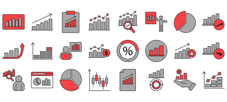 Graph and Chart Icon Set Minimal, Editable, and Perfect for Web and App UI. vector