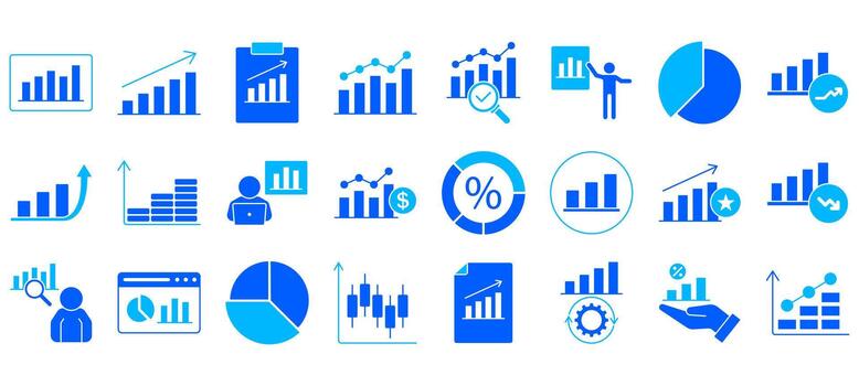 Graph and Chart Icon Set Minimal, Editable vector